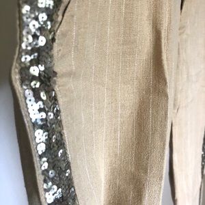 Marciano Cropped Beige Linen w/ Sequin Tux Stripe